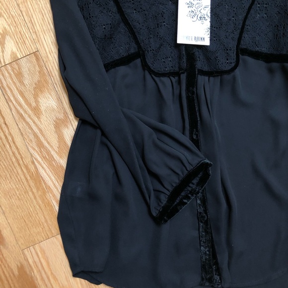 NWT Anthropologie Daniel Rainn Black Sheer Top with Velvet Detail (Size L) - Picture 4 of 9